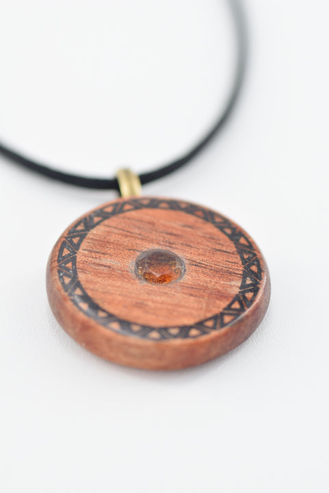 Personalized Koa Wood Graduation Pendant – Niho Mano Design with Citrine & Black Onyx