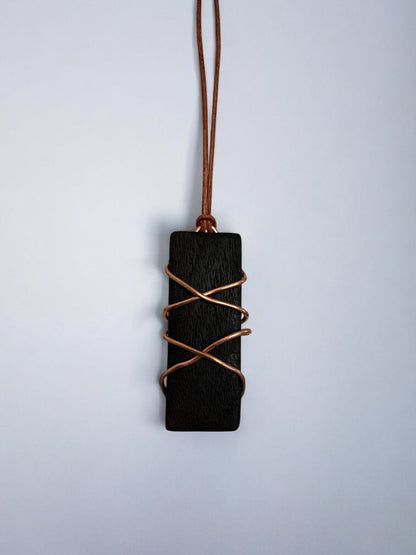 Burned & Grounded Pendant – Handcrafted Walnut, Copper & Leather | Wabi Roots