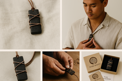 Burned & Grounded Pendant – Handcrafted Walnut, Copper & Leather | Wabi Roots