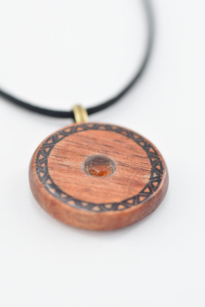 Personalized Koa Wood Graduation Pendant – Niho Mano Design with Citrine & Black Onyx