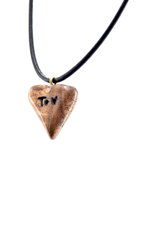 Hand-Carved Walnut Wood Heart Pendant – Personalized with Initials or Handwriting