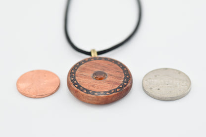 Personalized Koa Wood Graduation Pendant – Niho Mano Design with Citrine & Black Onyx